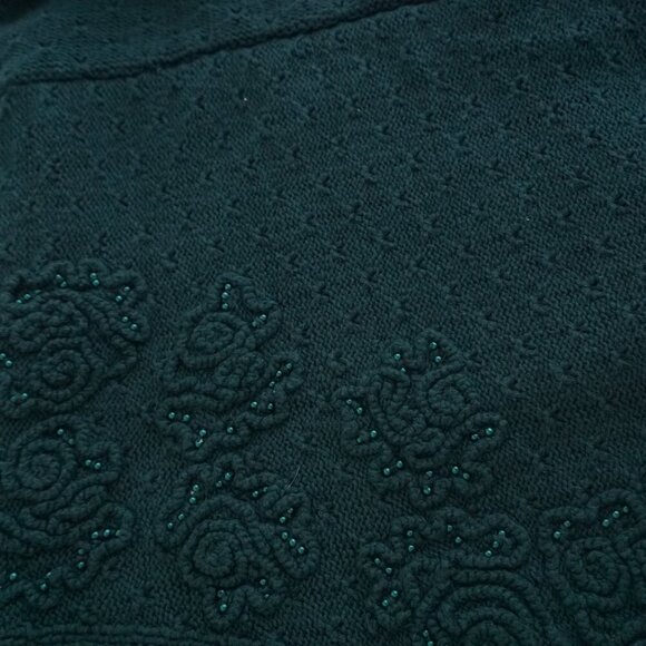 vintage Northern Traditions Hunter Green Knit Floral Beaded button-up Cardigan S - Picture 11 of 12